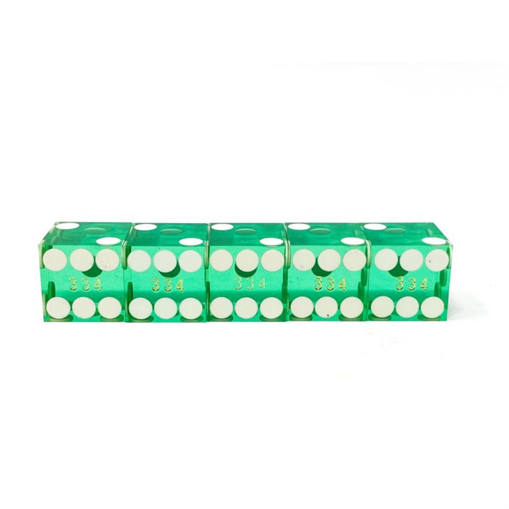 Flush Spots Casino Dice: 3/4 in., High Polish, Razor Edge, Green with Serial Numbers (Stick of 5) main image