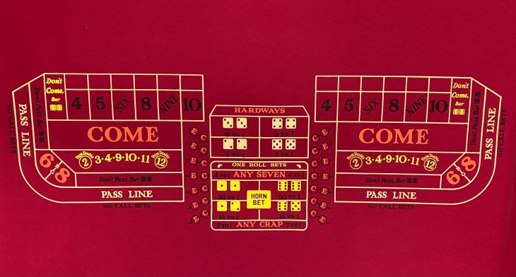 6ft x 62in Craps Double Layout Backed, Burgundy (Billiard Cloth) main image