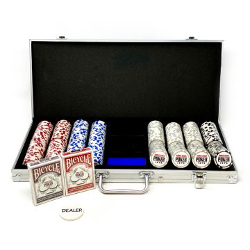 Official World Poker Tour Set with 300 Chips, 2 Decks, 5 Dice, and Game Rules