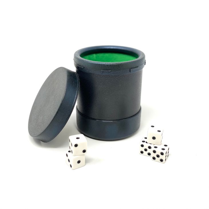 Dice Cup: Plastic Shaker Cup with Lid, Includes Five 5/8 in. White Dice main image
