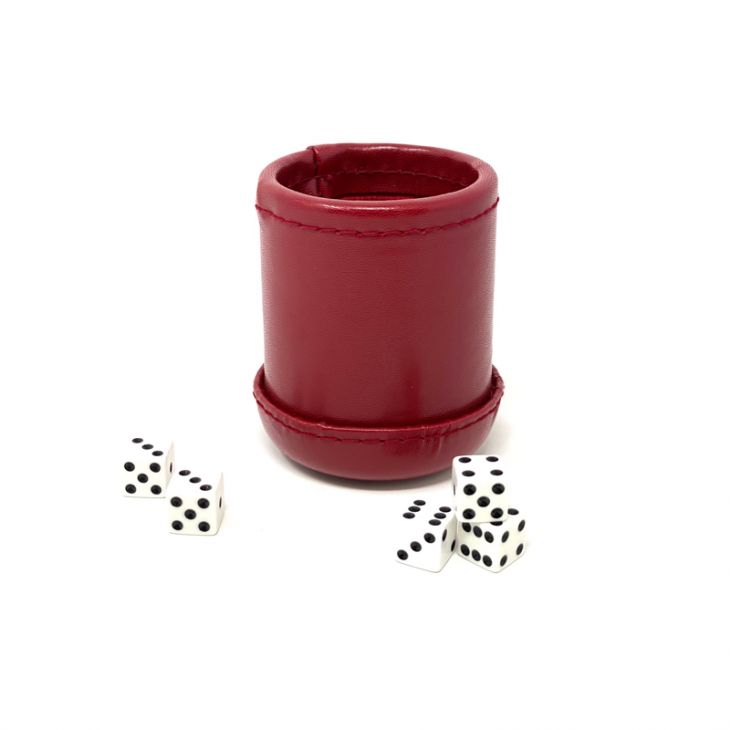 Dice Cup: Leatherette, Cranberry Red Cup with Five 5/8 in. White Dice main image