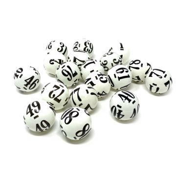 Raffle Balls: White Raffle Balls numbered 1-90 in black; ten-sided print