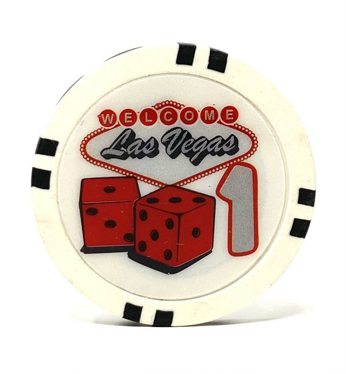 Poker Chips: Las Vegas Color Inlay Series, 8.5 Gram, $1, White with Black Edge Spots main image