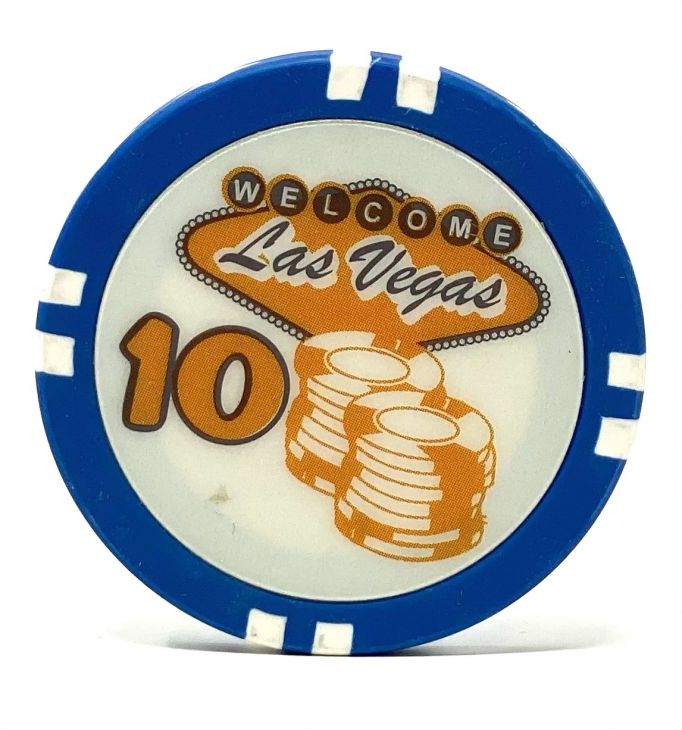 Poker Chips: Las Vegas Color Inlay Series, 8.5 Gram, $10, Blue with White Edge Spots main image