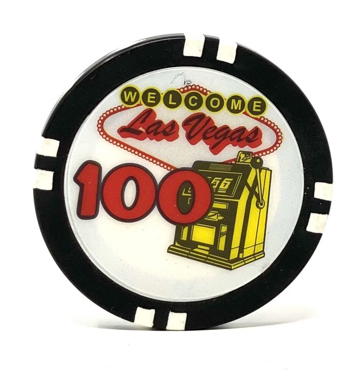 Poker Chips: Las Vegas Color Inlay Series, 8.5 Gram, $100, Black with White Edge Spots main image