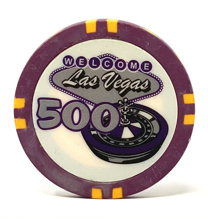 Poker Chips: Las Vegas Color Inlay Series, 8.5 Gram, $500, Purple with Yellow Edge Spots main image