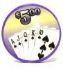 Poker Chips: Royal Flush, 100% Clay, Pre-Denominated Insert both sides, 10 Gram, $5, Purple
