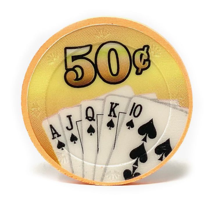 Poker Chips: Royal Flush, 100% Clay, Pre-Denominated Insert both sides, 10 Gram, $0.50, Peach main image