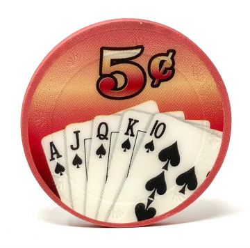Poker Chips: Royal Flush, 100% Clay, Pre-Denominated Insert both sides, 10 Gram, $0.05, Rose