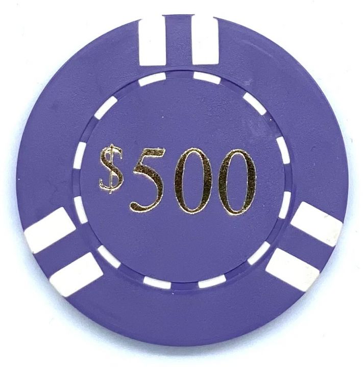 Poker Chips: 6 Stripe, 8.5 Gram, Pre-Denominated both sides, $500, Purple main image