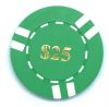 Poker Chips: 6 Stripe, 8.5 Gram, Pre-Denominated both sides, $25, Green with White Stripes