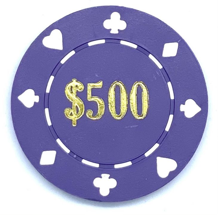 Poker Chips: Card Suits, 8.5 Gram, Pre-Denominated both sides, $500, Purple main image