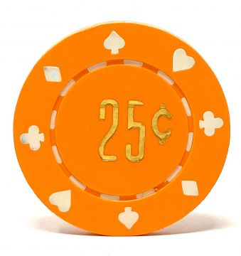 Poker Chips: Card Suits, 8.5 Gram, Pre-Denominated both sides, $0.25, Orange