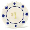 Poker Chips: Card Suits, 8.5 Gram, Pre-Denominated both sides, $1, White