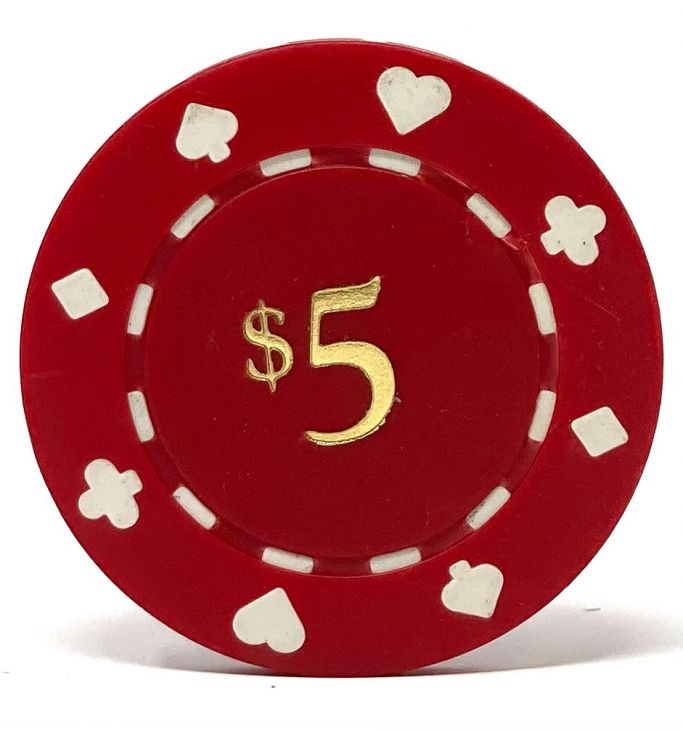 Poker Chips: Card Suits, 8.5 Gram, Pre-Denominated both sides, $5, Red main image