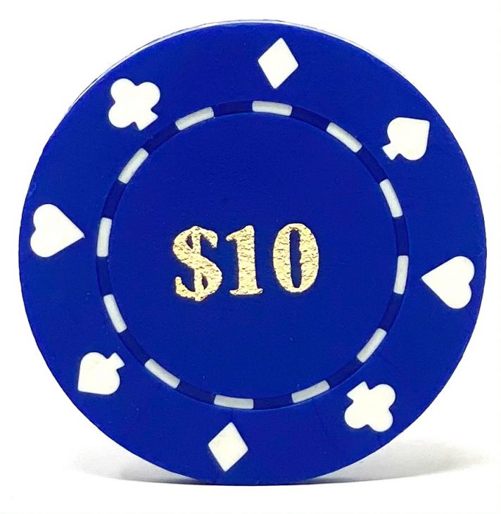 Poker Chips: Card Suits, 8.5 Gram, Pre-Denominated both sides, $10, Blue main image