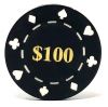Poker Chips: Card Suits, 8.5 Gram, Pre-Denominated both sides, $100, Black