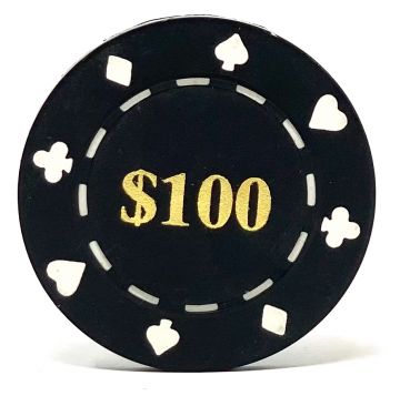 Poker Chips: Card Suits, 11.5 Gram / Heavy Weight, with Monogram, Black