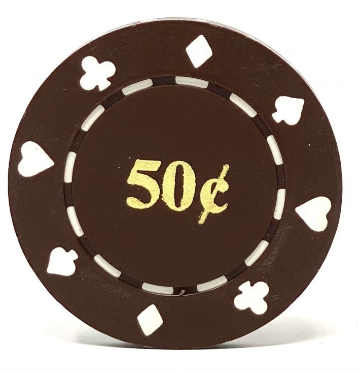 Poker Chips: Card Suits, 8.5 Gram, Pre-Denominated both sides, $0.50, Brown main image