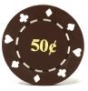 Poker Chips: Card Suits, 8.5 Gram, Pre-Denominated both sides, $0.50, Brown