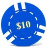 Poker Chips: 6 Stripe, 8.5 Gram, Pre-Denominated both sides, $10, Blue with White Stripes