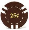 Poker Chips: 6 Stripe, 8.5 Gram, Pre-Denominated both sides, $0.25, Brown