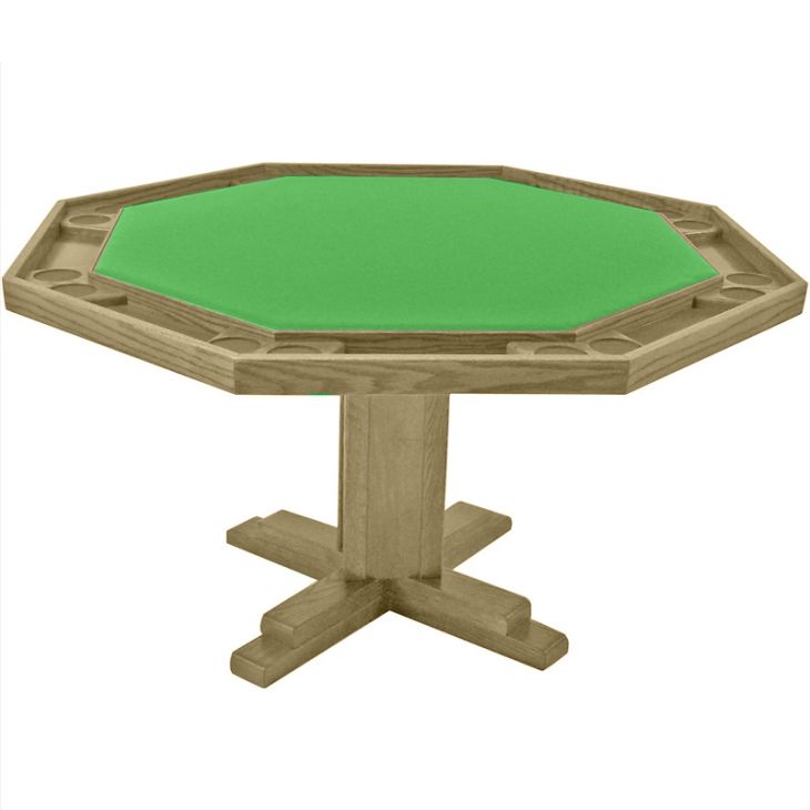 Poker Table: Octagonal Poker Table with Pedestal Base, 57 in. Diameter, Oak Finish, Felt Top main image