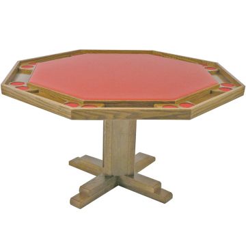 Poker Table: Octagonal Poker Table with Pedestal Base, 57 in. Diameter, Oak Finish, Vinyl Top