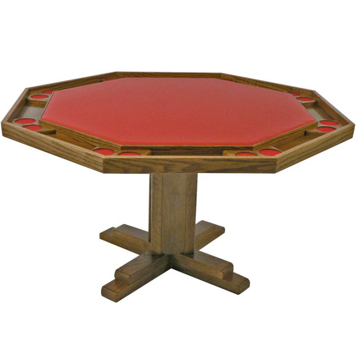 Poker Table: Octagonal Poker Table with Pedestal Base, 57 in. Diameter, Maple Finish, Vinyl Top main image