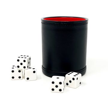 Dice Cup: Leatherette, Black Cup with Five 5/8 in. White Dice