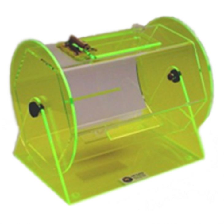 Raffle Drum: Fluorescent Green Clear Acrylic, Mini, 11" Long x 9" Diameter main image