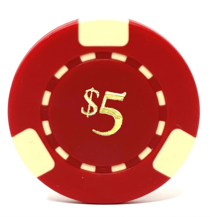 Poker Chips: 3 Edge Spot, 8.5 Gram, Pre-Denominated both sides, $5, Red main image