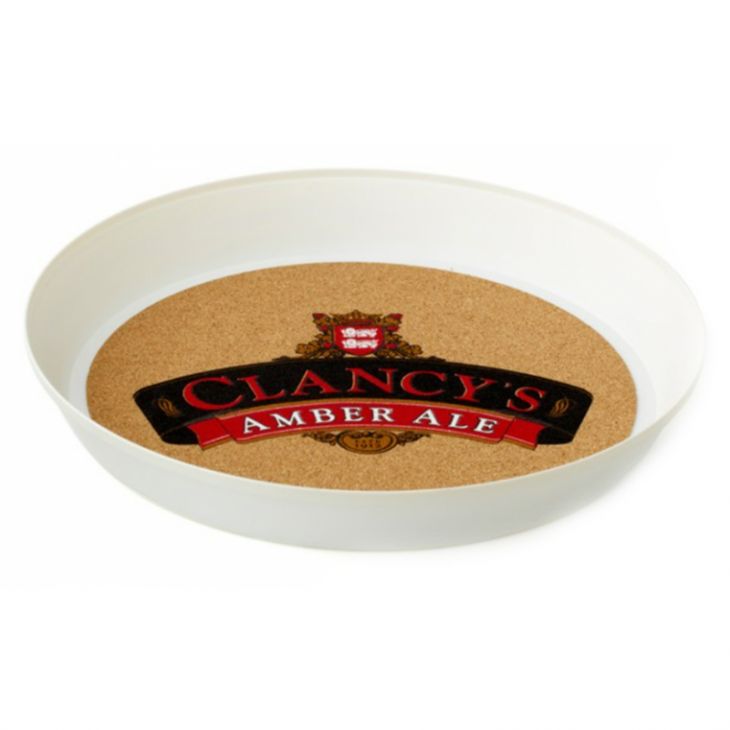 13" Round Custom White  Serving Tray  with Cork Bottom- 1 Color Imprint main image
