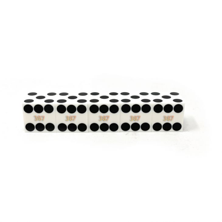 Flush Spots Casino Dice: 3/4 in., High Polish, Razor Edge, White with Serial Numbers (Stick of 5) main image