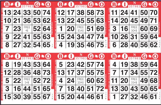 6 on Horizontal Bingo Paper - 1,500 Sheets per Case main image