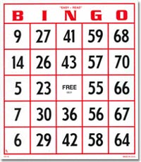 Bingo Hard Cards: Choose from Regular and Easy-Read/Jumbo Bingo Hard Cards